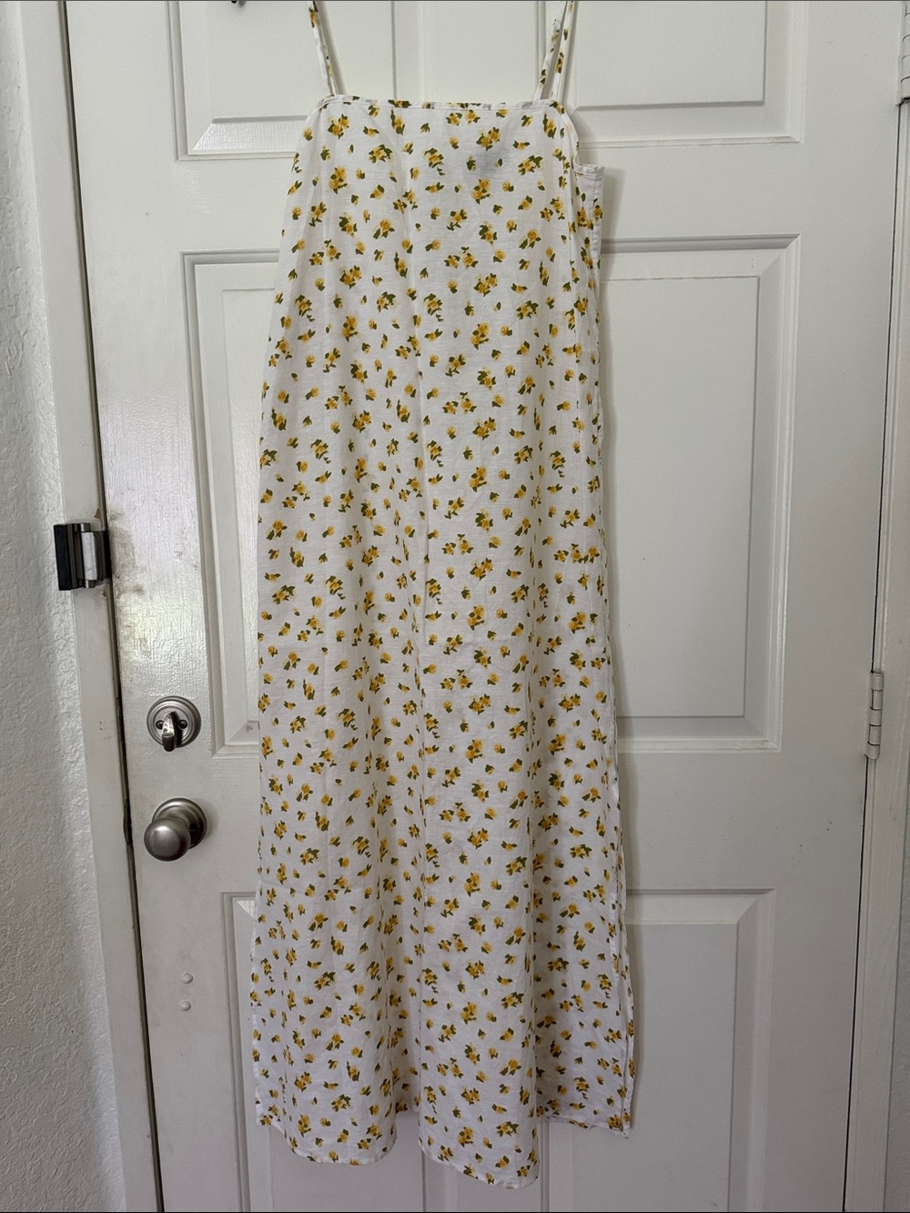 NWOT J. Crew White Linen Maxi Dress with Yellow Floral Print